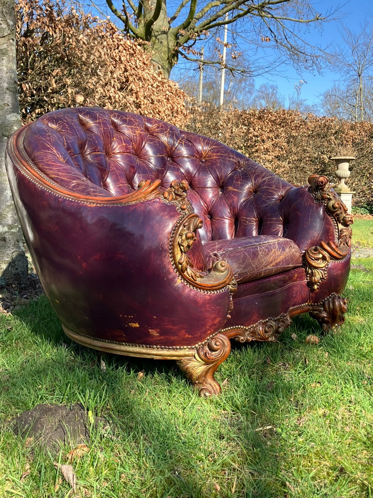 Zeldzame antieke Barok chesterfield fauteuil, Antiek en Kunst, Ophalen