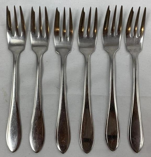 Filet tranché Gero Zilmeta 718, 6 fourchettes à pâtisserie,, Résiste au lave-vaisselle, Ensemble de couverts, Comme neuf, Inox ou Chrome