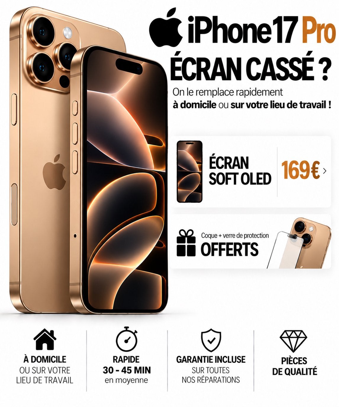 📱RÉPARATION ÉCRAN iPHONE 17 PRO BRUXELLES 0466273471 ✅, Enlèvement, Comme neuf, Noir, IPhone 17 Pro