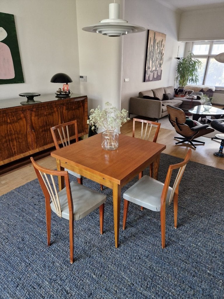 Vintage midcentury vierkante eettafel (verlengbaar) | retro, Huis en Inrichting, Ophalen, Gebruikt, 100 tot 150 cm, Overige houtsoorten