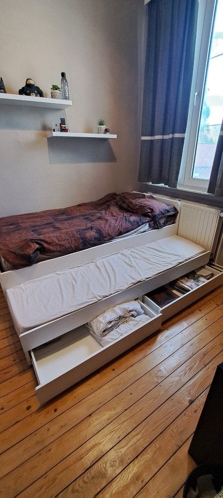 bed met onderschuifbed en lades, Huis en Inrichting, Slaapkamer | Bedden, Ophalen, 90 cm, Eenpersoons, Wit