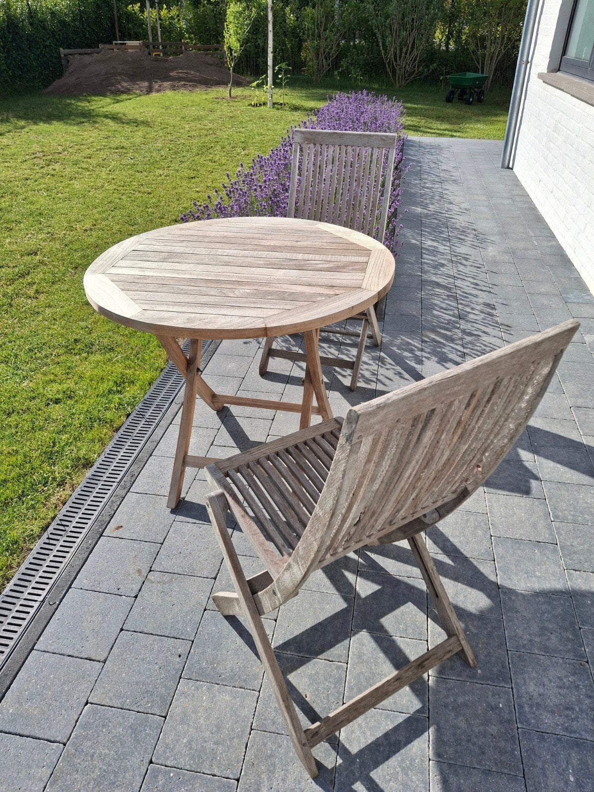 Opklapbare tuinset: tafel + 2 stoelen, Tuin en Terras, Ophalen, Gebruikt, Eettafel, Tuinset