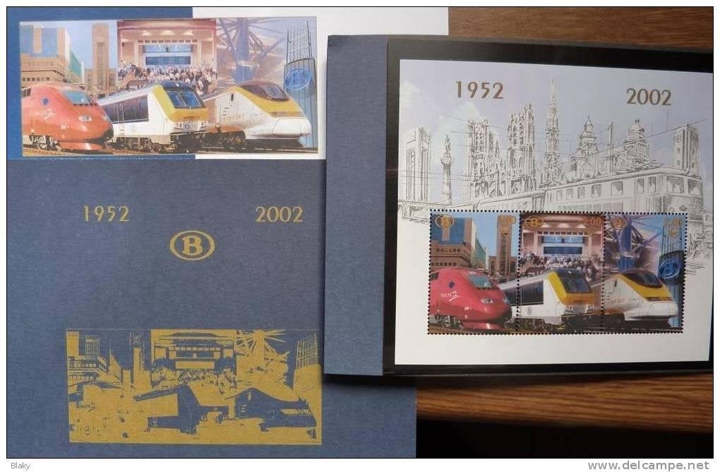 2002-50 ans-SNCB - nord midi 3 TIMBRES-THALYS-EUROSTAR, Ophalen of Verzenden