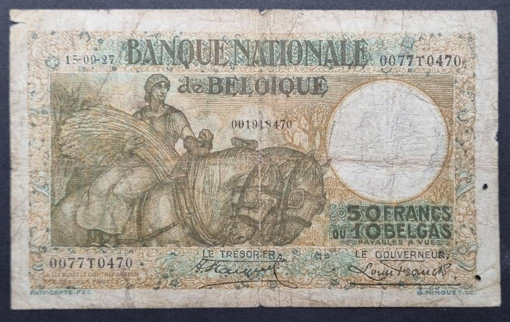 20 Francs 1927 Anto Carte OKER !!! / Zeldzaam !!!, Ophalen of Verzenden, Los biljet