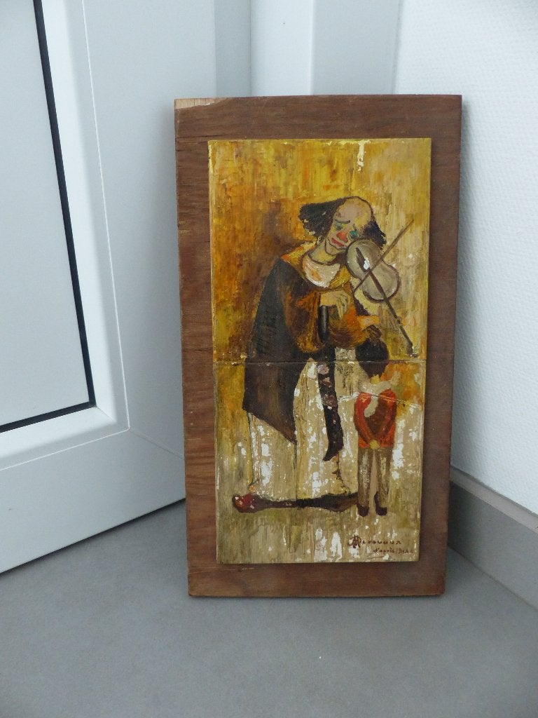 Cadre en bois avec clown - bon état, Enlèvement ou Envoi