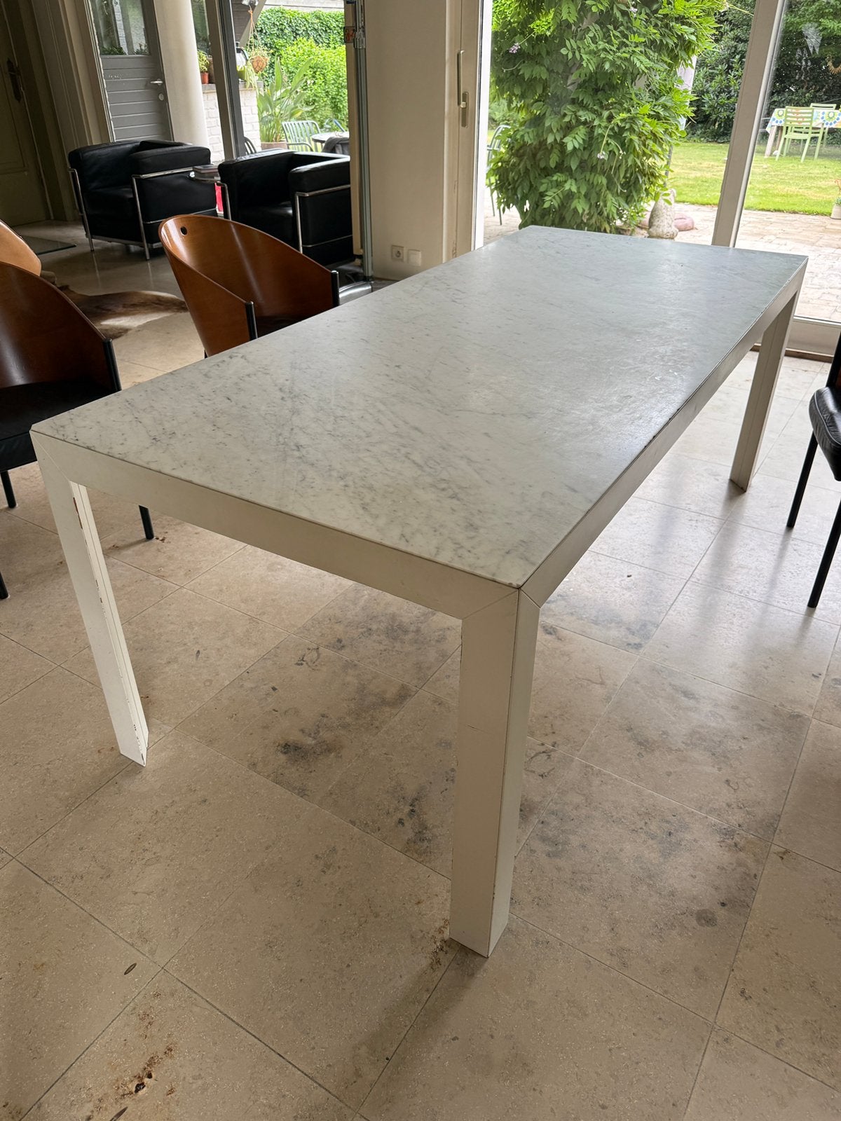 Zanotta disign tafel carrara wit marmer, Huis en Inrichting, Ophalen, Overige materialen, Gebruikt, Vierkant