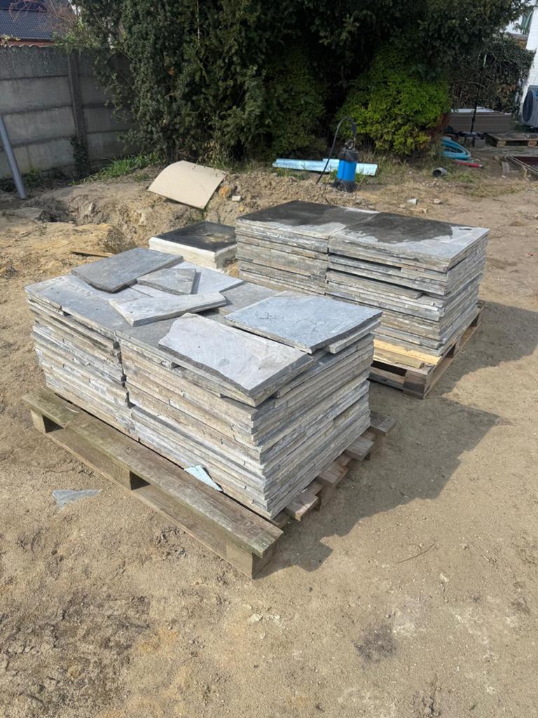 Partij blauwe hardsteen tegels 60x60, Ophalen, Gebruikt