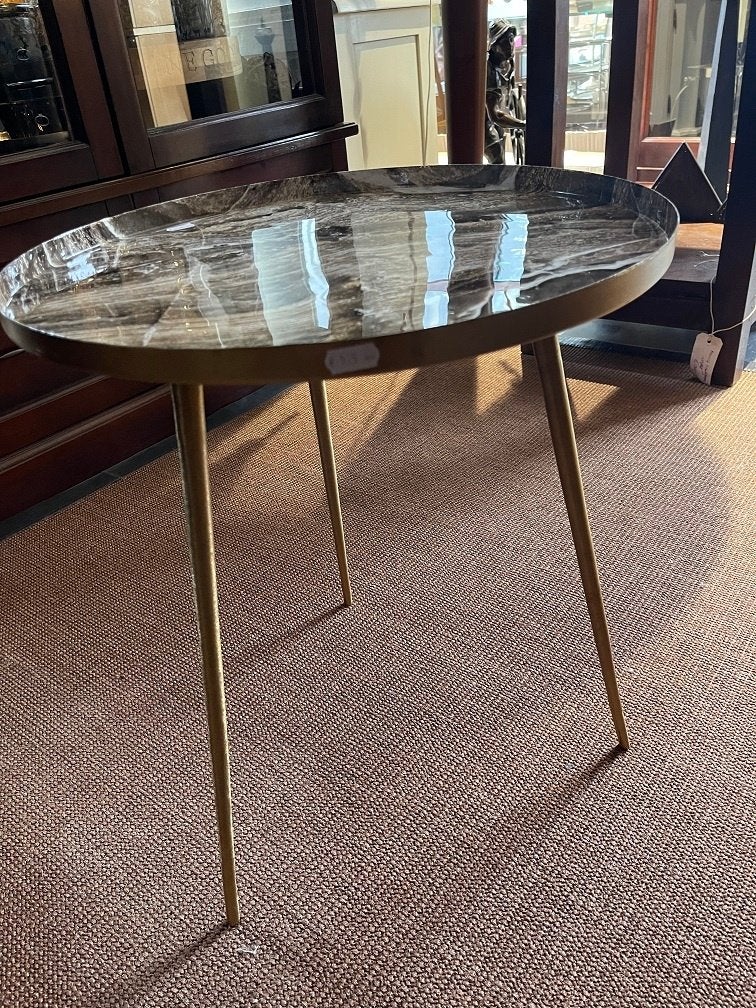 NIEUWE ronde BIJZETTAFEL GOUD met MARMER-LOOK BLAD 47 cm, Brocante, Nieuw, Ophalen of Verzenden, Goud