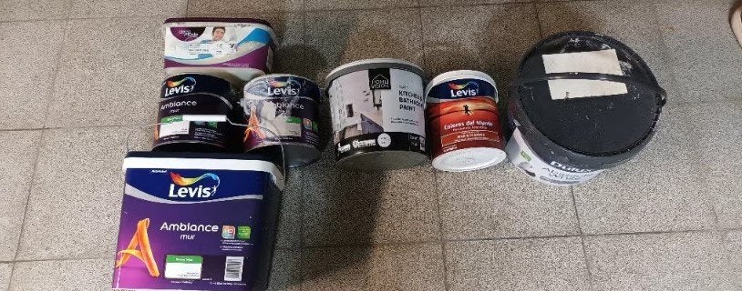 7 Pots Peintures (1 l à 10 l) dont 5 neufs : Levis, ..., Enlèvement, Blanc, Peinture