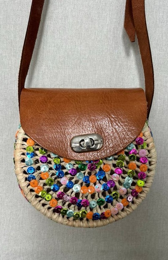 Mini tasje van stro en leer 16x15 cm, Ophalen of Verzenden, Nieuw, Overige kleuren, Overige typen