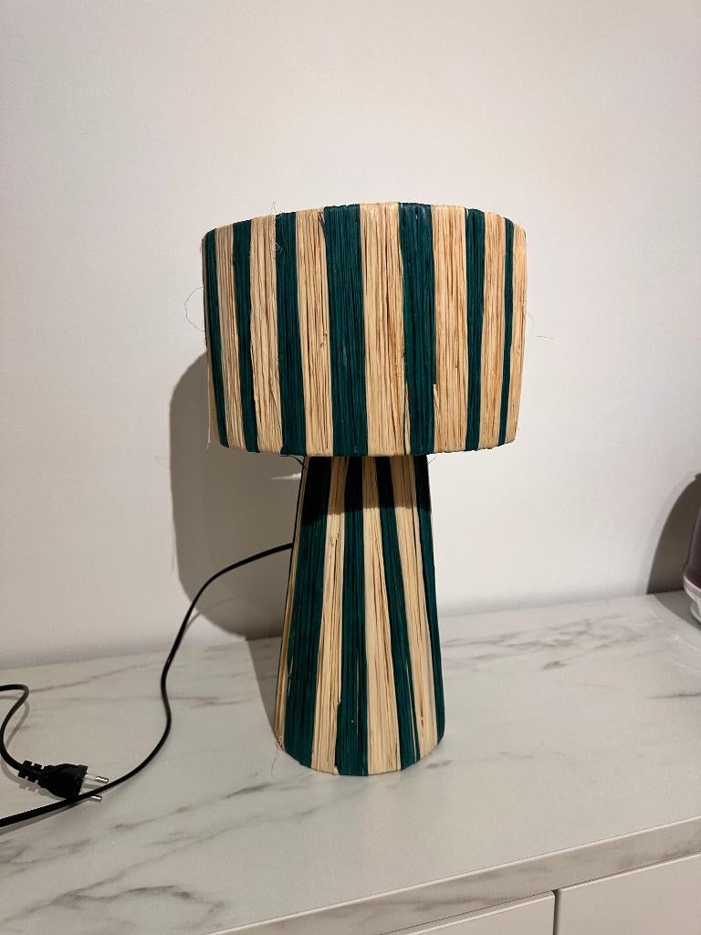 Tafellamp raffia Marrakech naturel/groen, Comme neuf, Enlèvement, Autres matériaux, 50 à 75 cm
