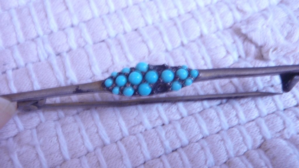 Antieke zilveren staafbroche met turkoois – ca. 1910, Antiek en Kunst, Ophalen, Zilver