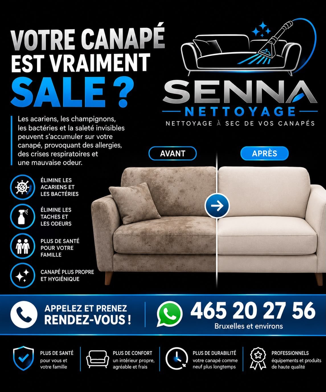 Lavage de canapé, Nettoyage