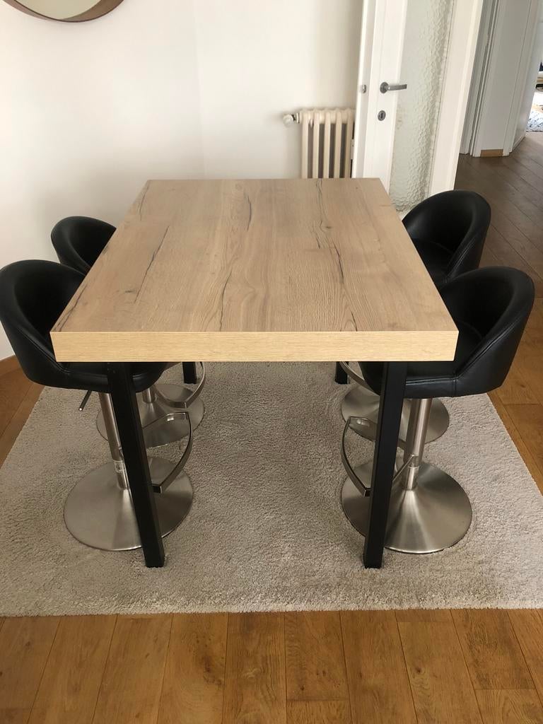 Table haute bois et métal et 4 assisses, Enlèvement, Neuf, Moins de 4 chaises