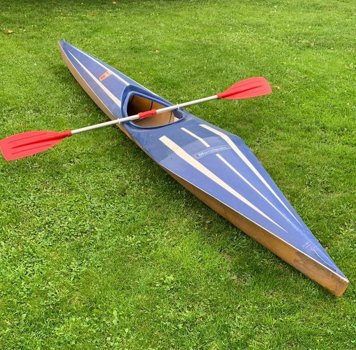 Vintage kayak Mendesta polyester met peddel., Kayak, Une personne, Enlèvement, Utilisé