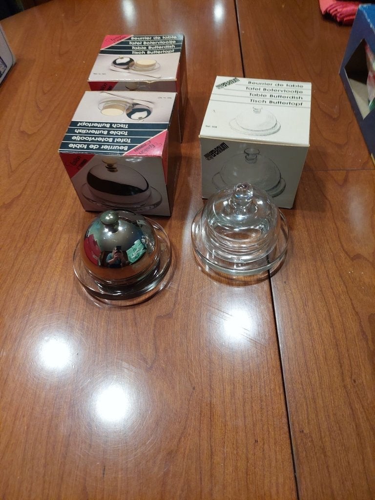 2 botervloten – glas en metaal, Ophalen