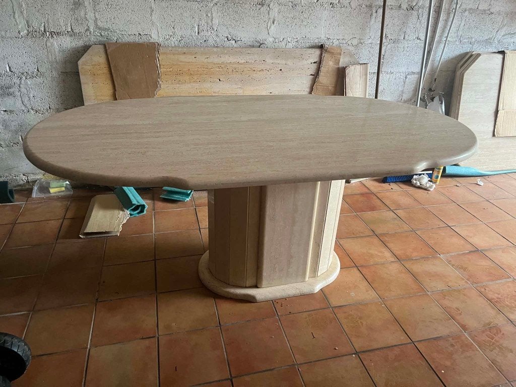 Zeer mooie ovale travertin eettafel 180x100x74, Huis en Inrichting, Ophalen of Verzenden
