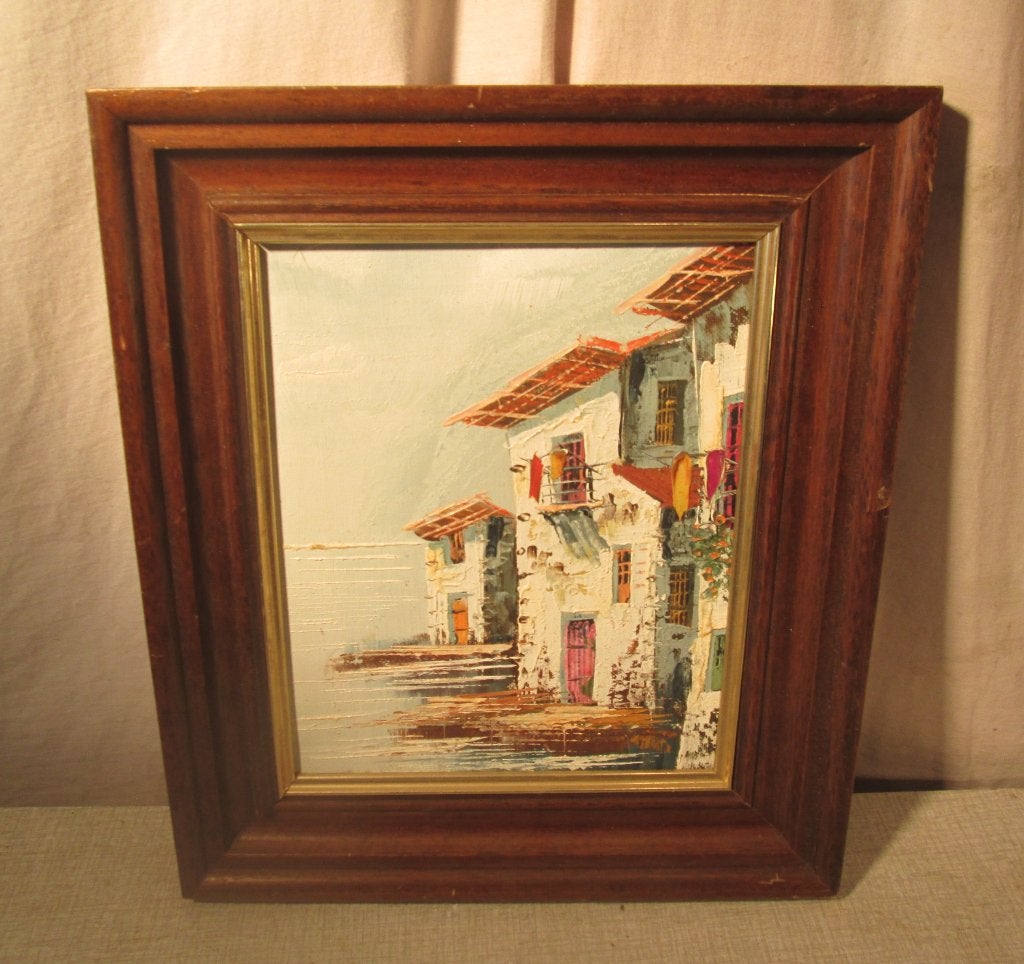 Œuvre magnifiquement peinte « Southern Houses » - 33x29, Enlèvement ou Envoi, Peinture à l'huile, Paysage, Encadré