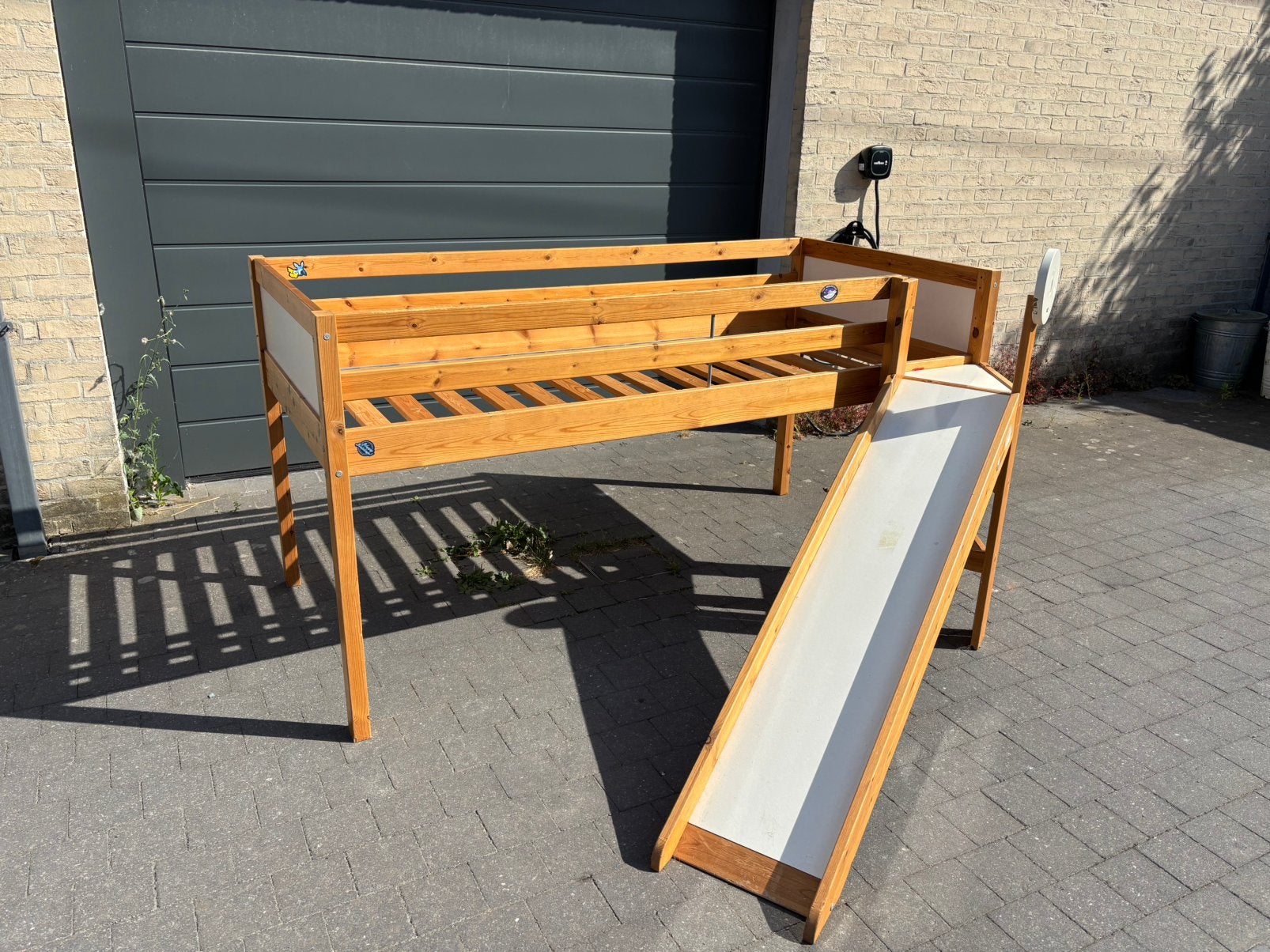 Halfhoogslaper Bed met Glijbaan, Ophalen, Gebruikt, Eenpersoons