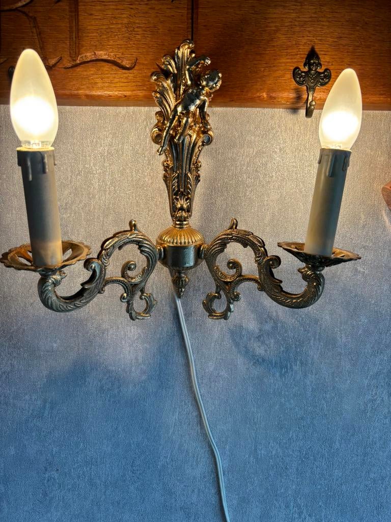 Verguld wandlicht met engeltje en 2 kaarsen, Ophalen