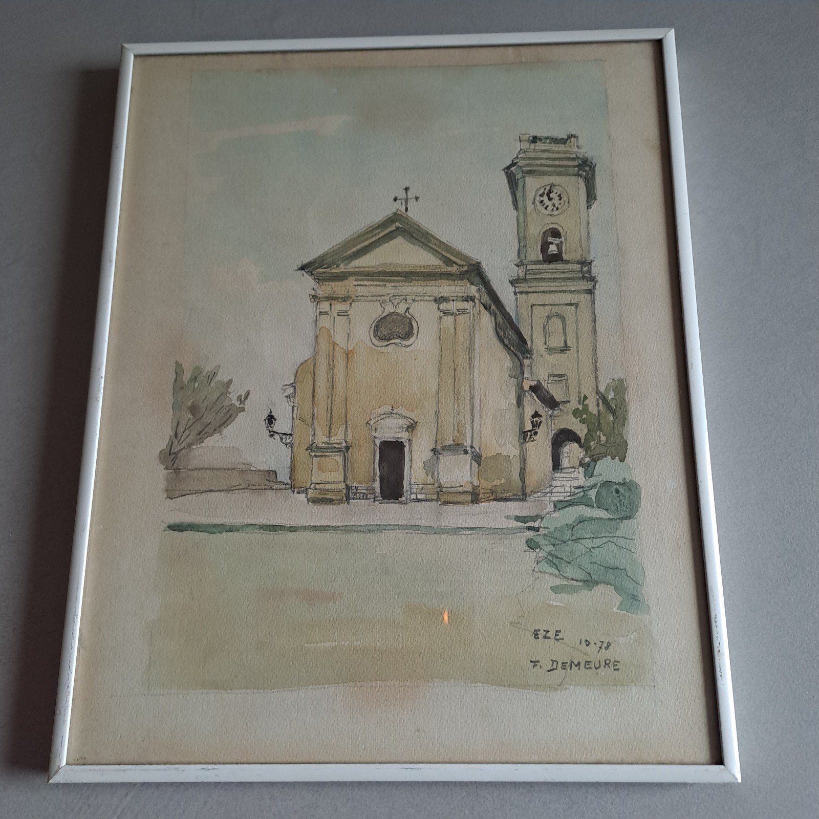 ets van F. Demeure (Eze), Antiek en Kunst, Ophalen, Ets, Achter glas