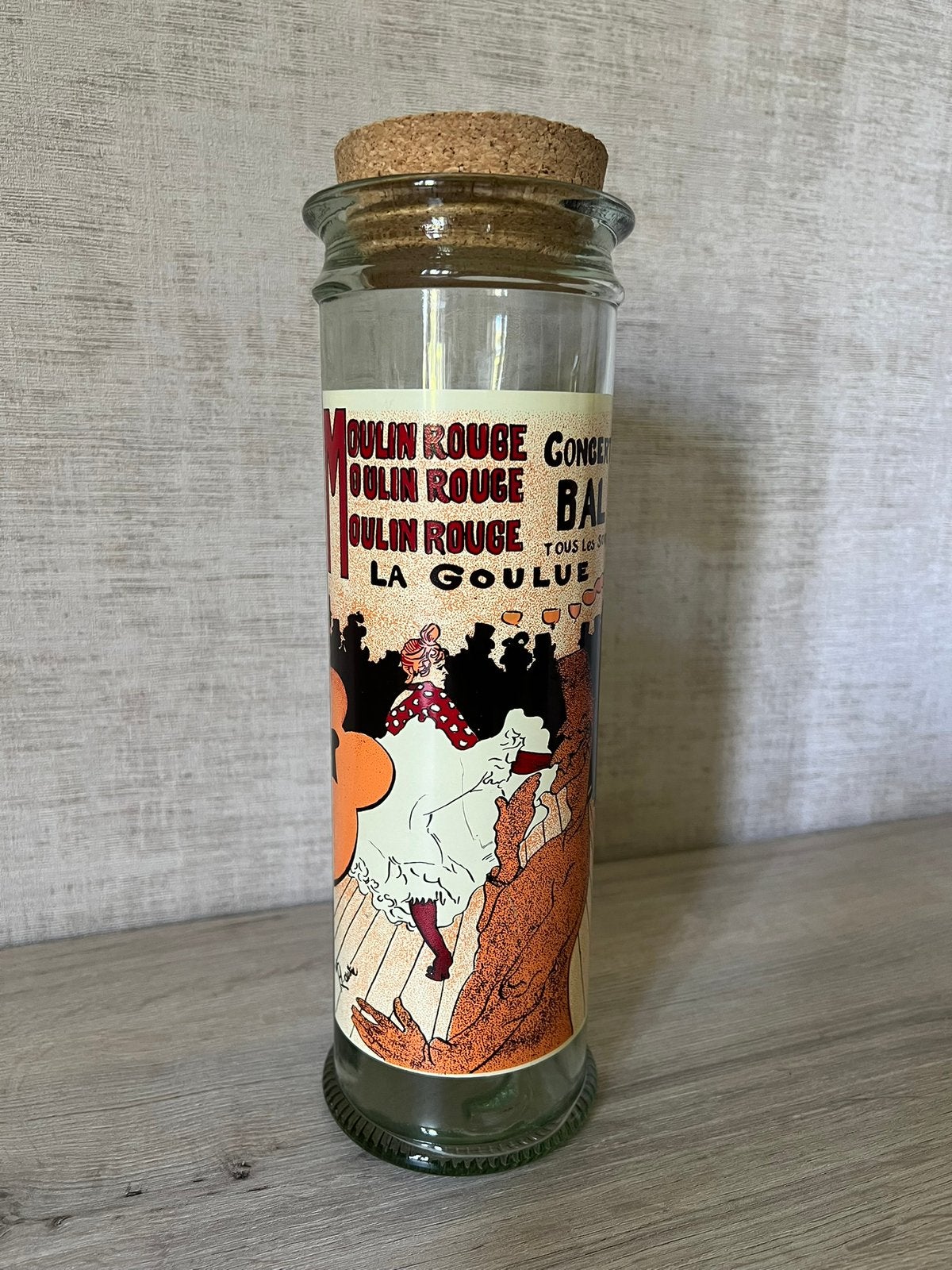 Grote vintage Moulin Rouge glazen pot „La Goulue” H31cm, Ophalen, Gebruikt, Glas