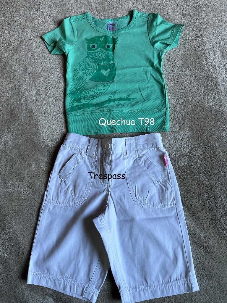 Trespass bermuda blanc + Decathlon t-shirt vert T98, Kinderen en Baby's, Kinderkleding | Maat 98, Ophalen of Verzenden, Gebruikt