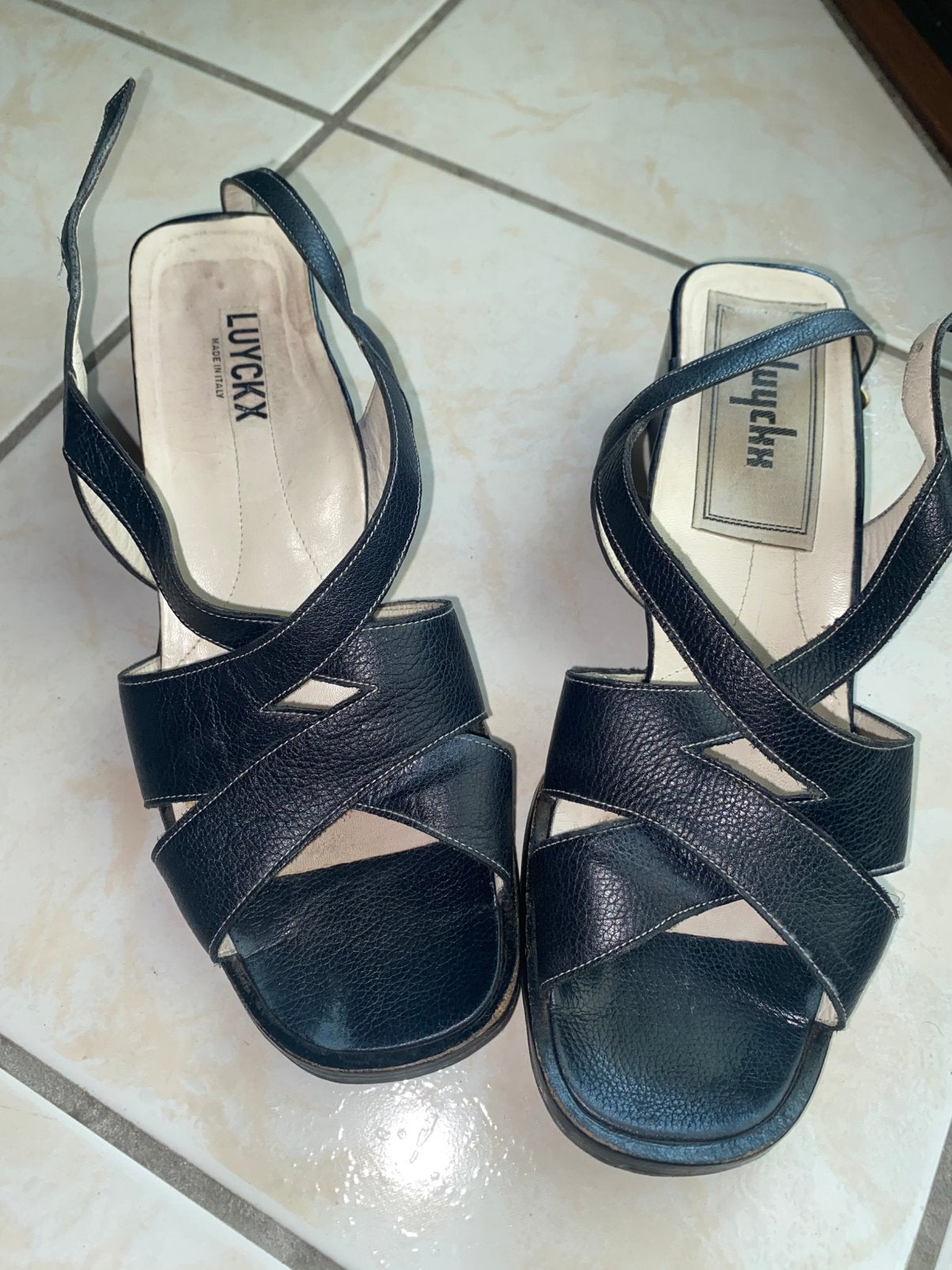 Sandales Luyckx en cuir italien noires — taille 37, Enlèvement ou Envoi, Porté, Chaussures basses, Noir