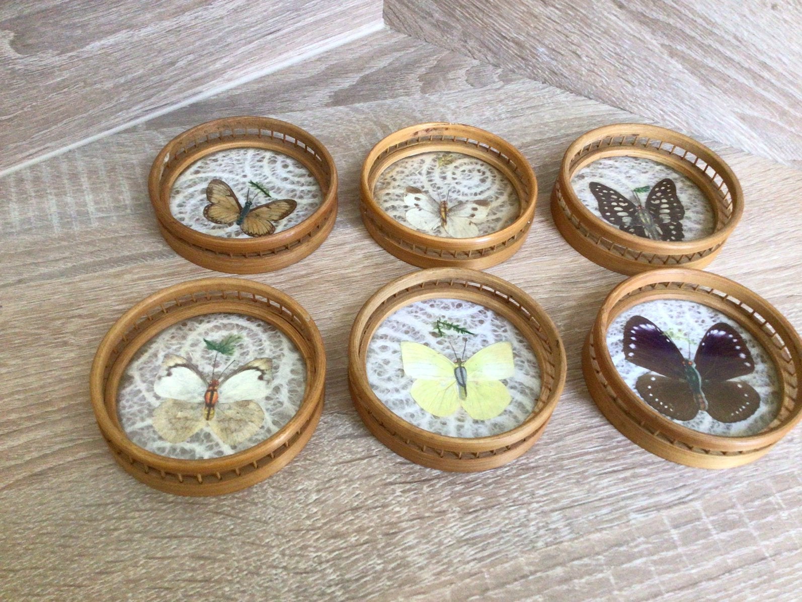 Sous-verres vintage en bambou avec papillons, Enlèvement ou Envoi