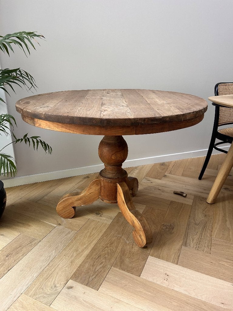 Ronde landelijke houten tafel 100 cm, Ophalen, Gebruikt, 50 tot 100 cm, 50 tot 100 cm