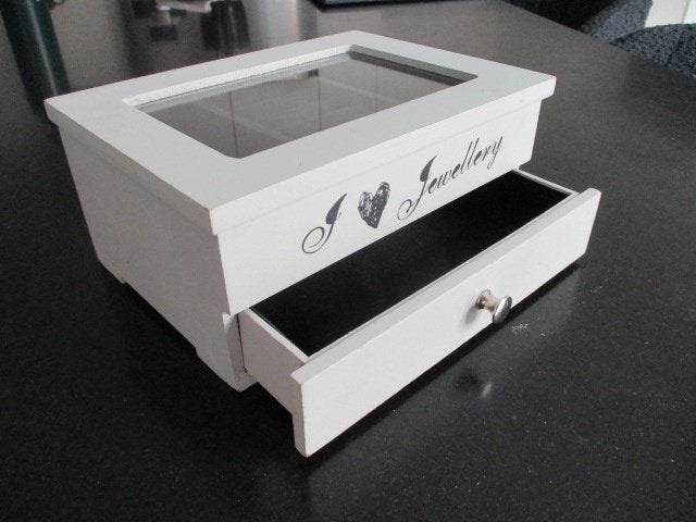 juwelenkastje met lade juwelry box houten sieradendoos ring, Enlèvement ou Envoi, Utilisé, Rigide