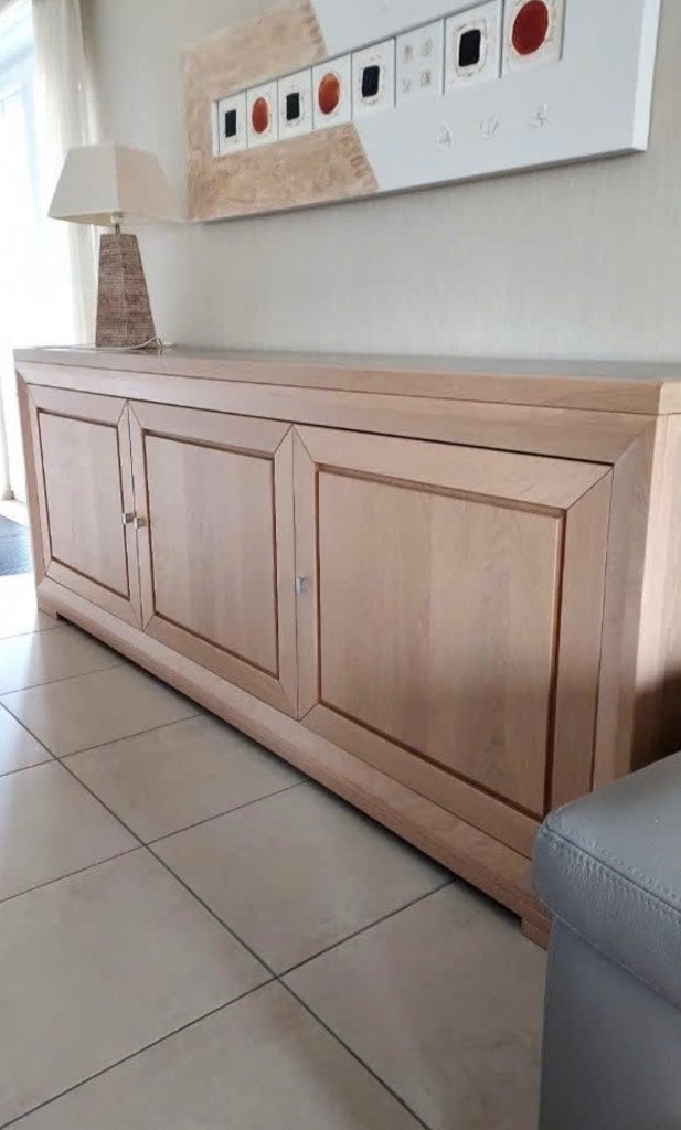 Eiken + marmeren dressoir, Huis en Inrichting, Kasten | Dressoirs, Zo goed als nieuw, 200 cm of meer, 50 tot 75 cm, Met lade(s)