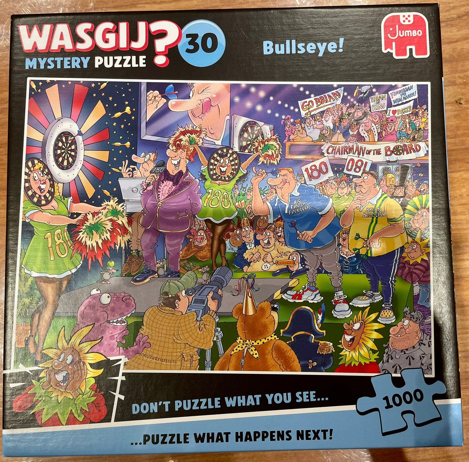 Wasgij Mystery Puzzel 30 - Bulls Eye - 1000 stukjes, Hobby en Vrije tijd, Ophalen of Verzenden, 500 t/m 1500 stukjes, Zo goed als nieuw