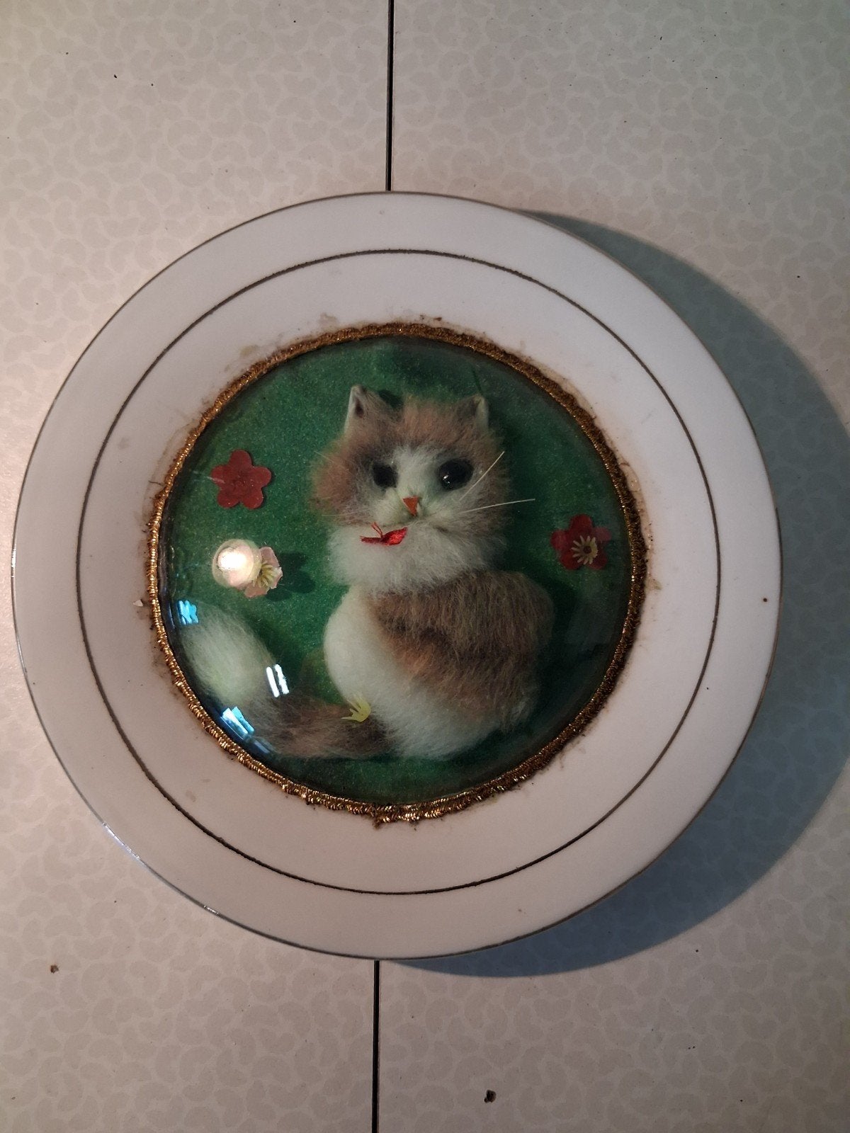 decoratief bord kat, poes pluche bolglas, Enlèvement ou Envoi