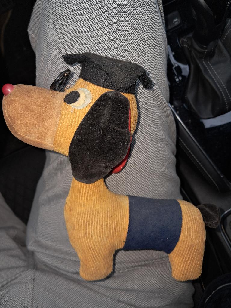Jaren 50 R.DAKIN&co pluchen teckelhondje met afstudeerhoedje, Verzamelen, Ophalen of Verzenden, Zo goed als nieuw