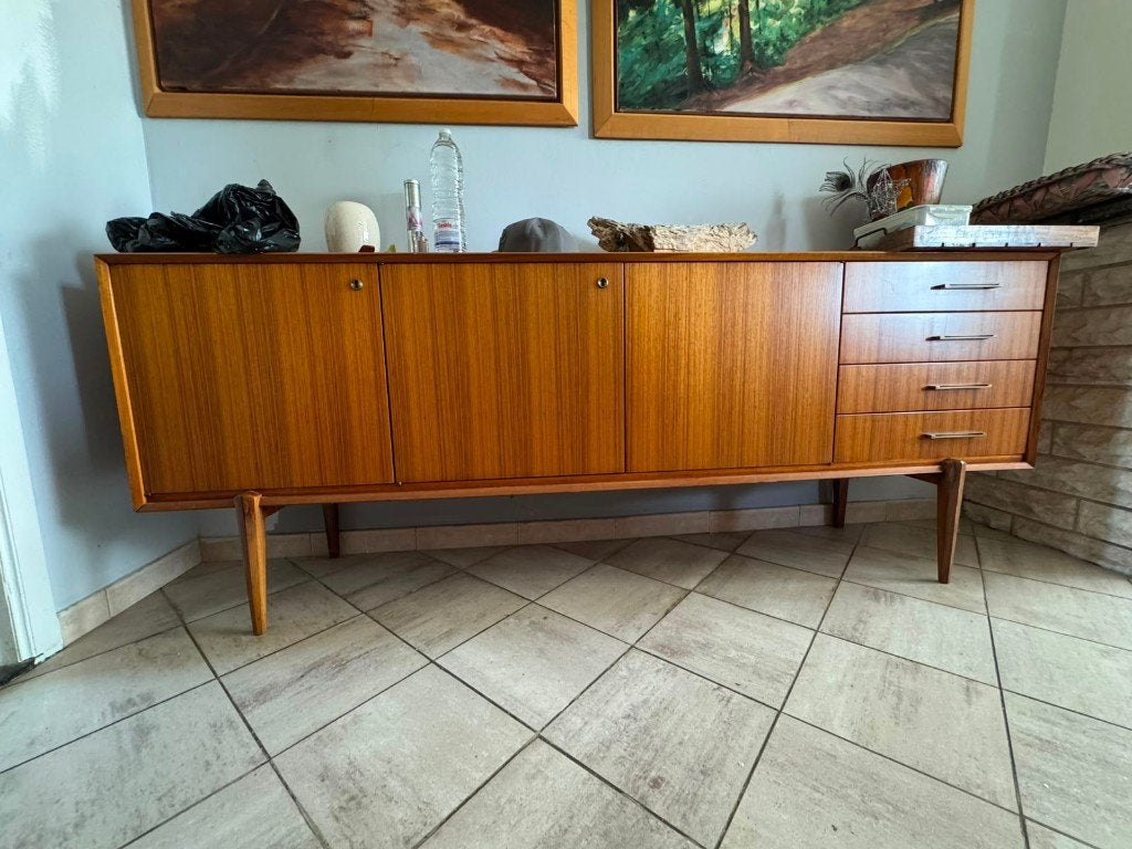 Buffet vintage du milieu du siècle - 1960 - placage en teck, Maison & Meubles, 25 à 50 cm, 200 cm ou plus, Mid-century modern/Retro