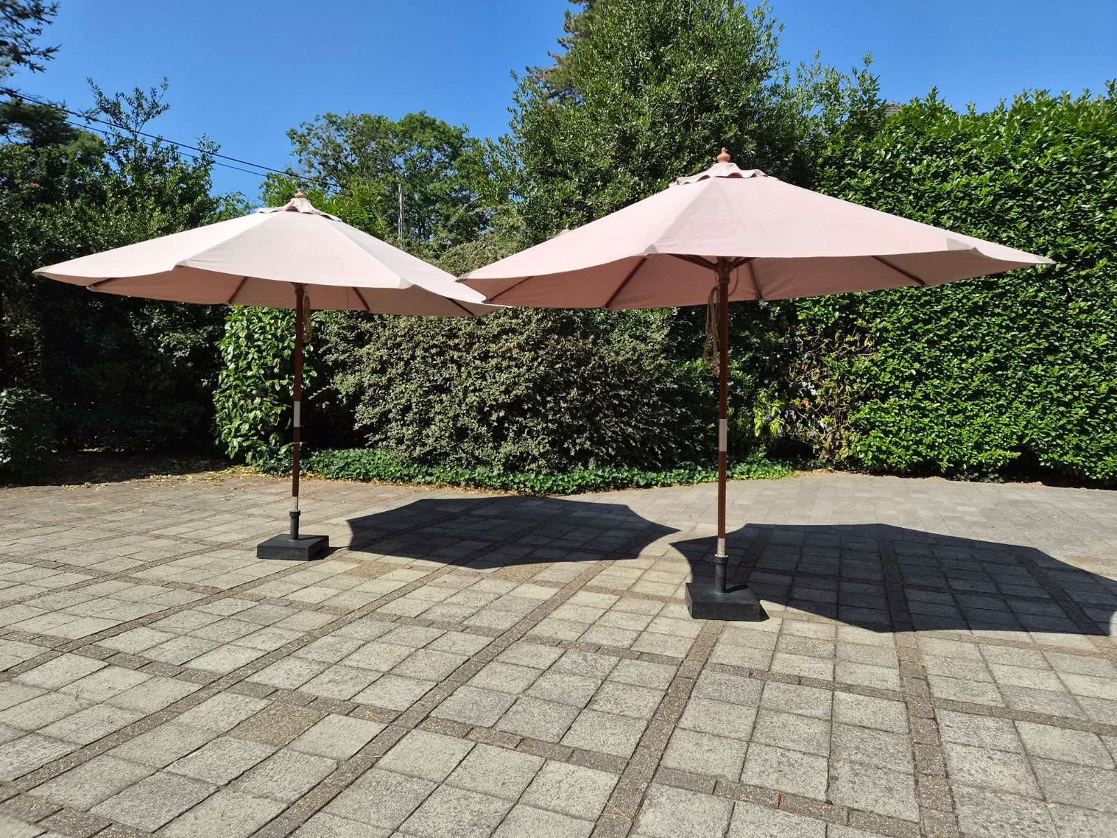 Parasol 2x met voet 3.50 Taupe, Ophalen, Verstelbaar, Gebruikt, Stokparasol
