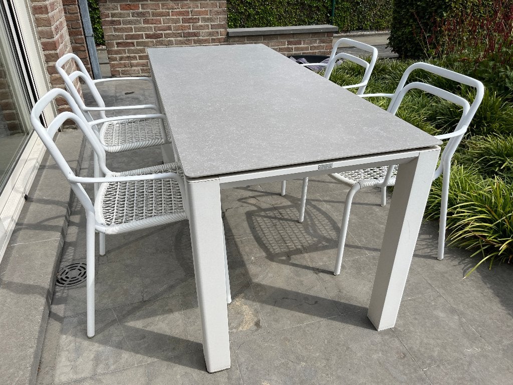 Tuintafel + 4 stoelen, Ophalen, Gebruikt, Rechthoekig, Metaal