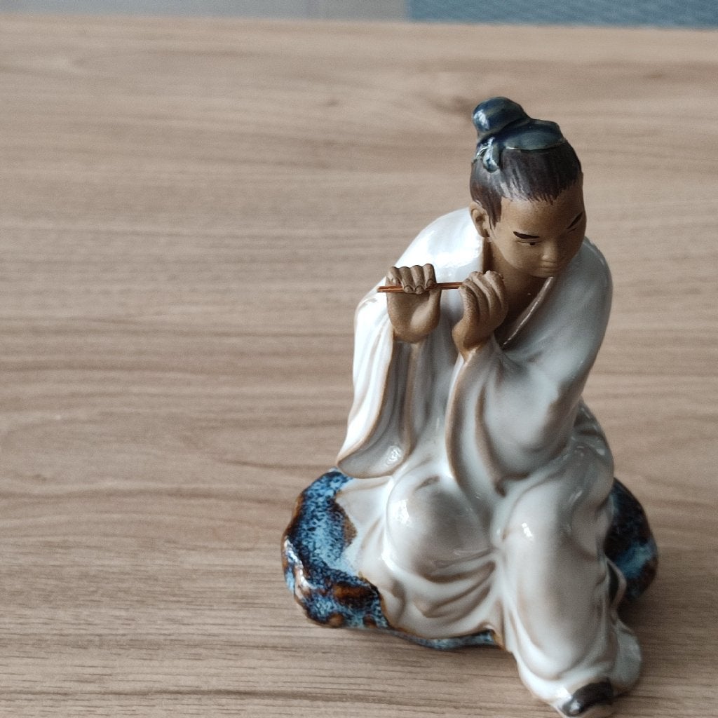 Statuette chinoise Mudman, joueur de flûte, 11 cm, marquée, Enlèvement, Comme neuf, Humain