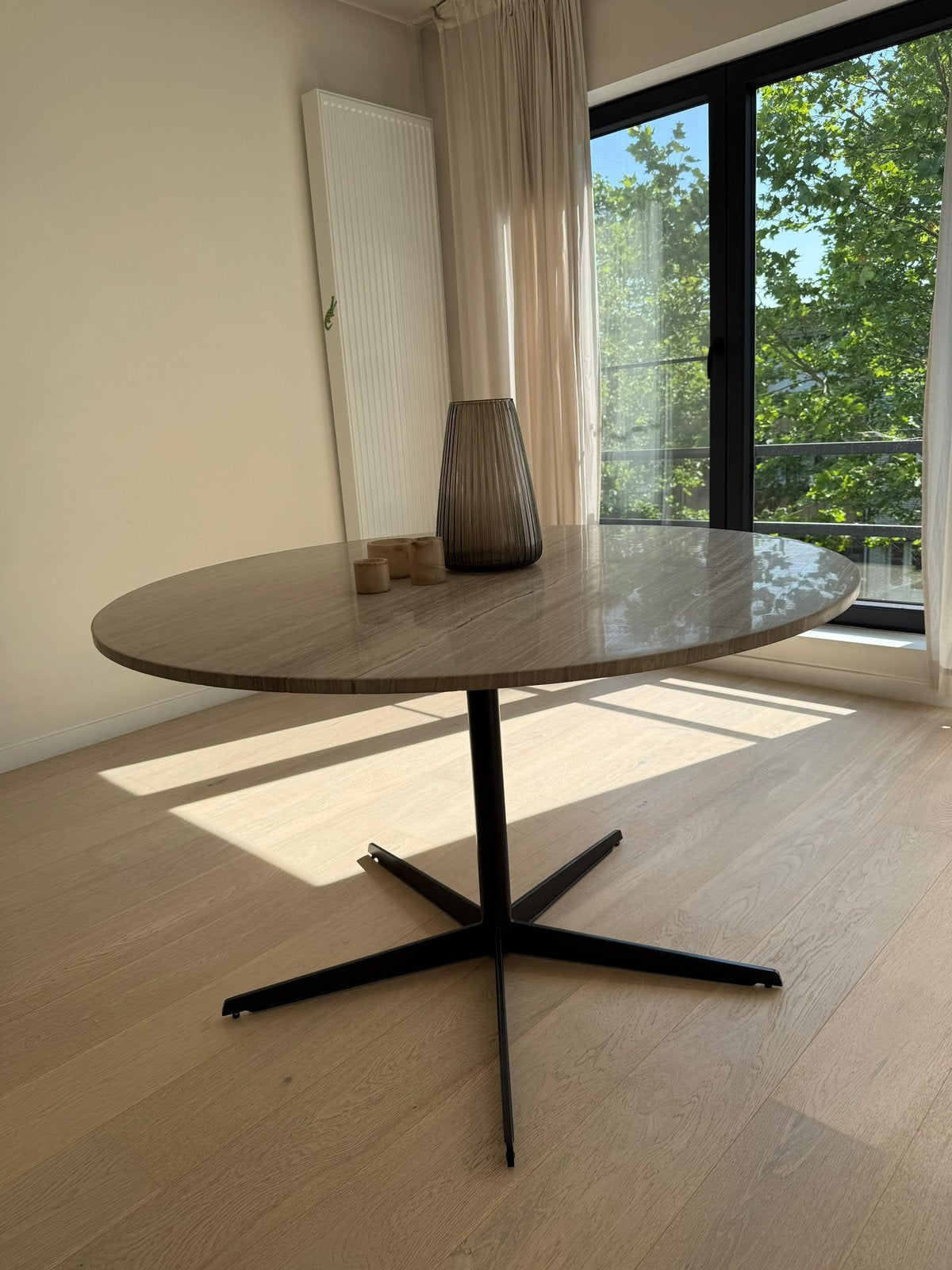Ronde eettafel met Marmeren Blad - Beige marmer - Ø125cm, Enlèvement, Comme neuf