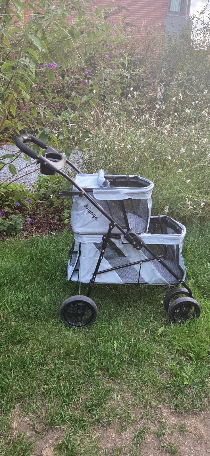 dubbele hondenbuggy  grijsblauw, Dieren en Toebehoren, Ophalen, Zo goed als nieuw