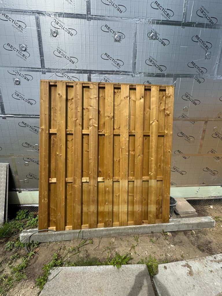HOUTEN TUINSCHERM + 1 tussenpaal beton, Ophalen, Minder dan 3 meter, Nieuw, 2 meter of meer