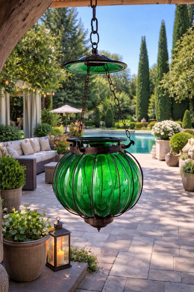 Italian emerald glas lamp kaars, Ophalen, Glas