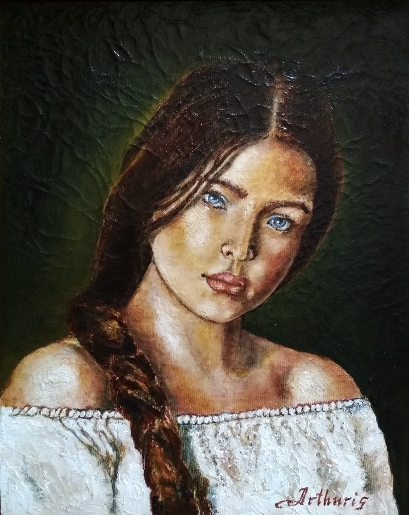 « Portrait d'une jeune fille », Antiquités & Art, Art | Peinture | Moderne, Textile, Peinture à l'huile, Portrait, Sur cadre en bois