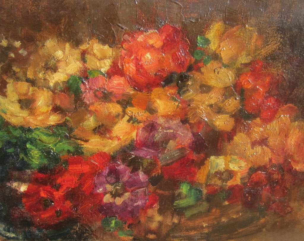 "Bloemstilleven" - Herman Courtens (1884 - 1956), Ophalen of Verzenden, Ingelijst, Olieverf, Doek
