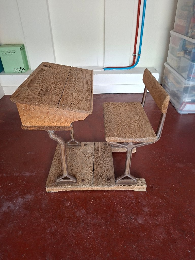 Antieken schoolbureautje, Bureau d'écolier, 60 cm, Utilisé, Antique