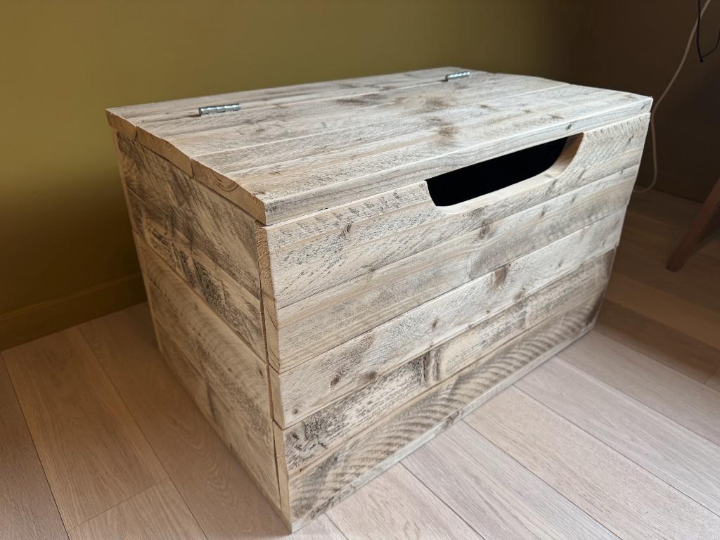 Robuuste houten opbergkist in steigerhout, Huis en Inrichting, Ophalen, Minder dan 50 cm, 50 tot 100 cm, Zo goed als nieuw