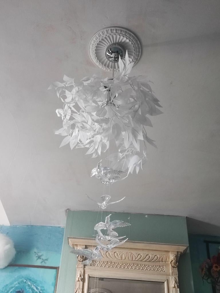 Lustre avec feuilles et oiseaux, Ophalen, Zo goed als nieuw, Glas