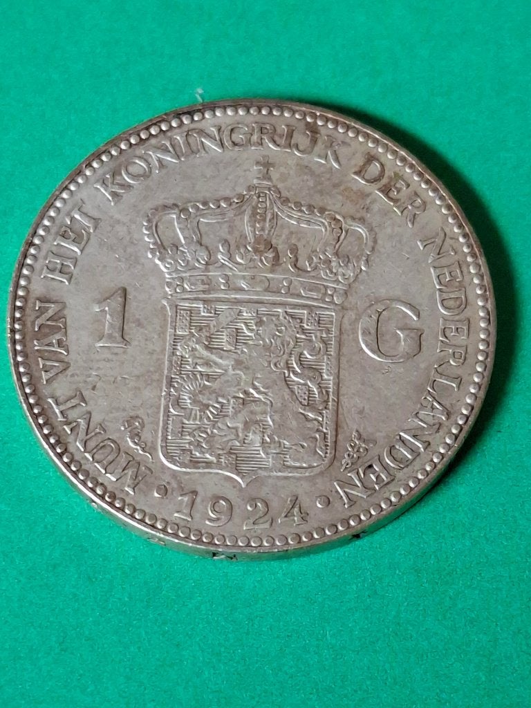 1924 Pays-Bas 1 florin en argent Wilhelmina, Reine Wilhelmine, Monnaie en vrac, Argent, 1 florin