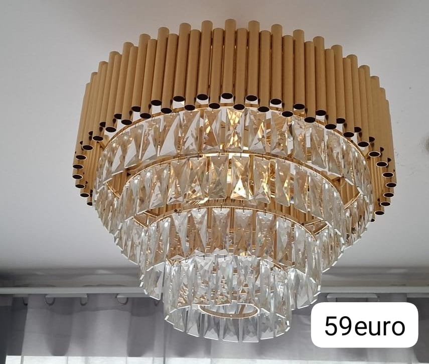 Sublime lustre doré avec cristaux, Maison & Meubles, Enlèvement, Comme neuf